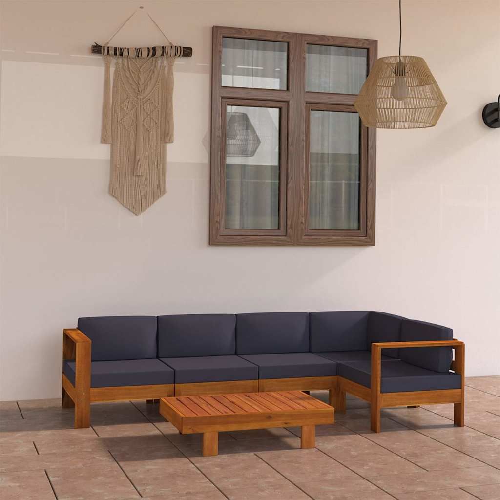 Set Divani Giardino 6 Posti Cuscini Grigi Scuro Massello Acacia vidaXL