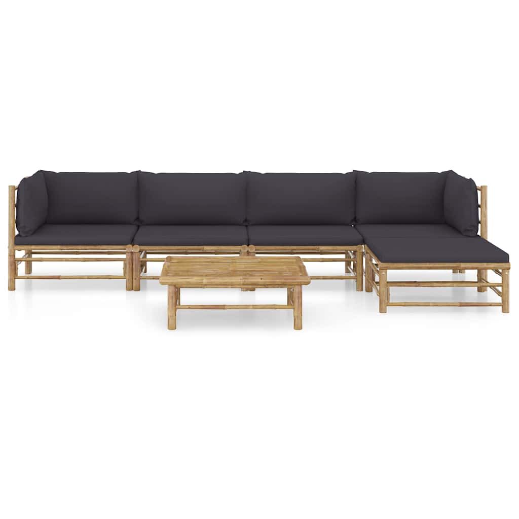 Set Divani da Giardino 6 pz con Cuscini Grigio Scuro in Bambù vidaXL