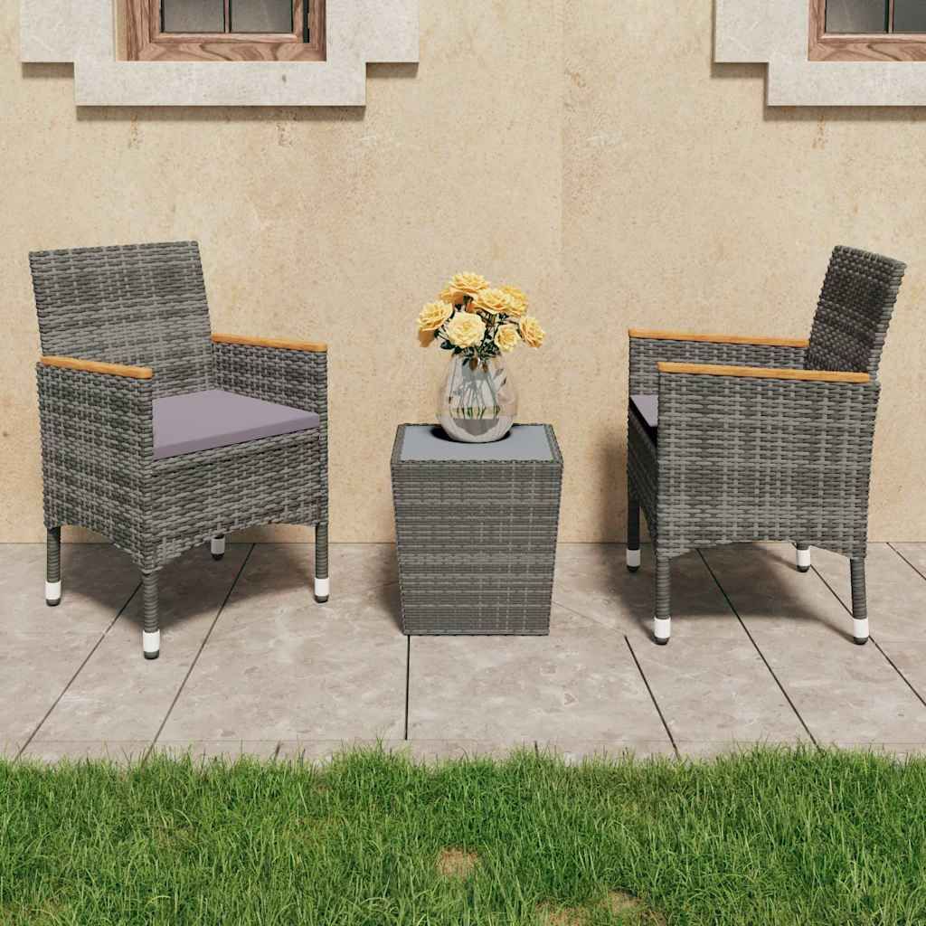 Set Bistrot Giardino 3 pz Polyrattan e Vetro Temperato Grigio vidaXL