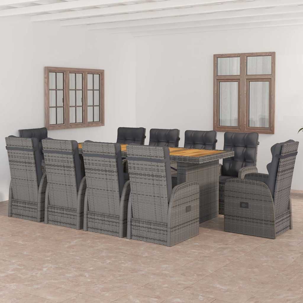 Set da Pranzo da Giardino 11 pz con Cuscini Polyrattan Grigio vidaXL