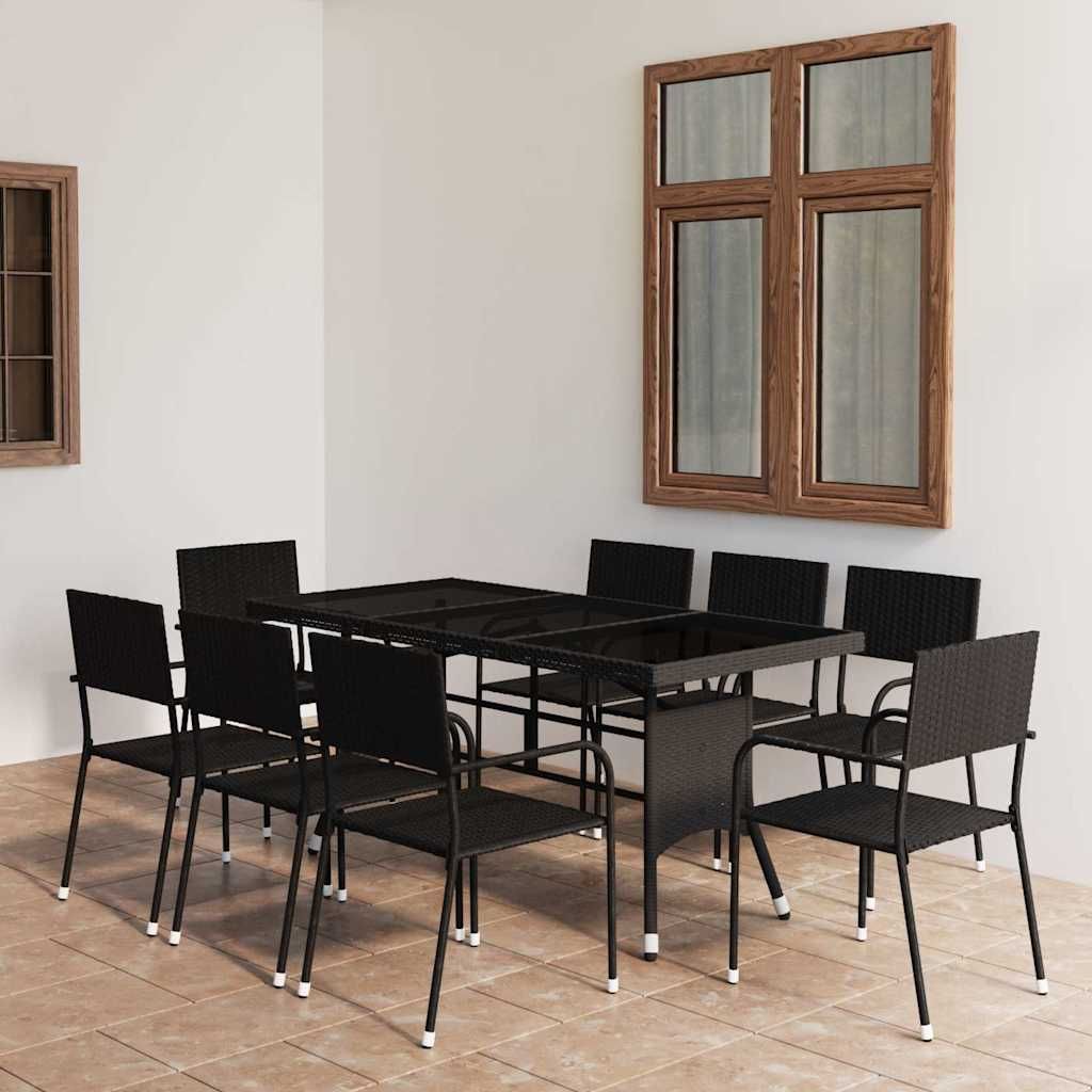 Set Mobili da Pranzo per Giardino 9 pz in Polyrattan Nero vidaXL