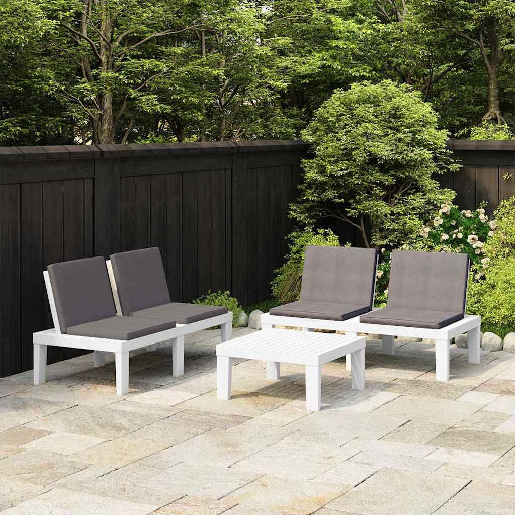 Set Divani da Giardino con Cuscini 3 pz in Plastica Bianco vidaXL