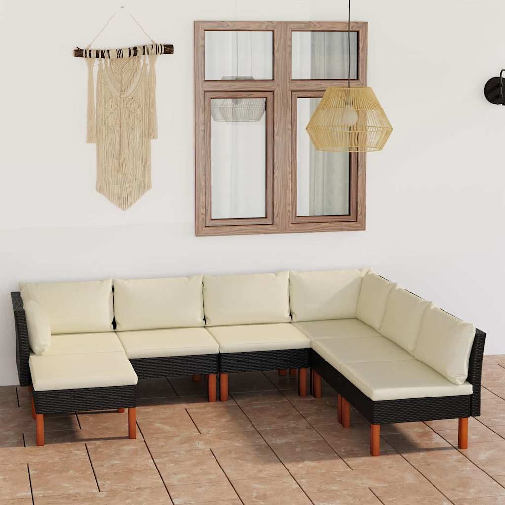 Set Divani da Giardino 7 pz con Cuscini in Polyrattan Nero vidaXL