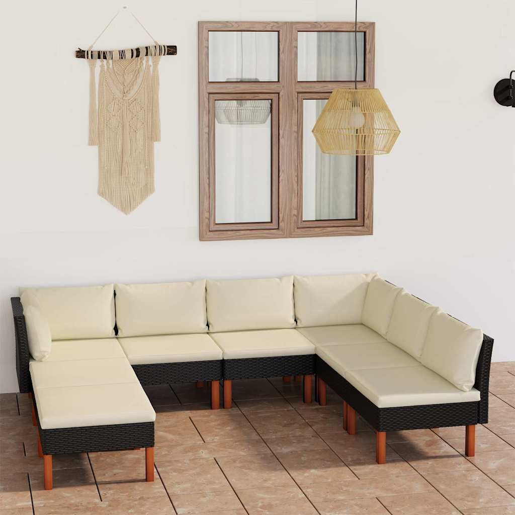 Set Divani da Giardino 8 pz con Cuscini in Polyrattan Nero vidaXL