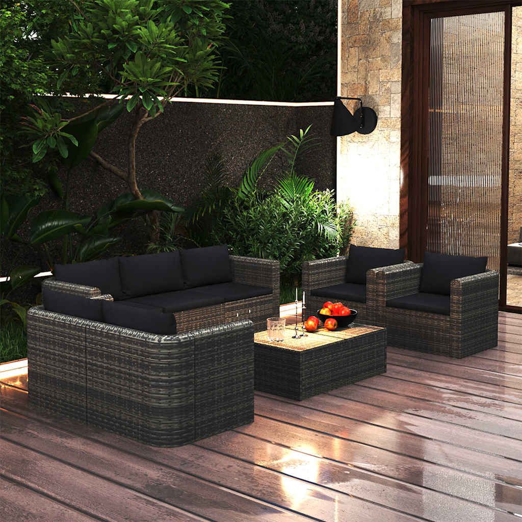 Set Divani da Giardino 8 pz con Cuscini in Polyrattan Grigio vidaXL