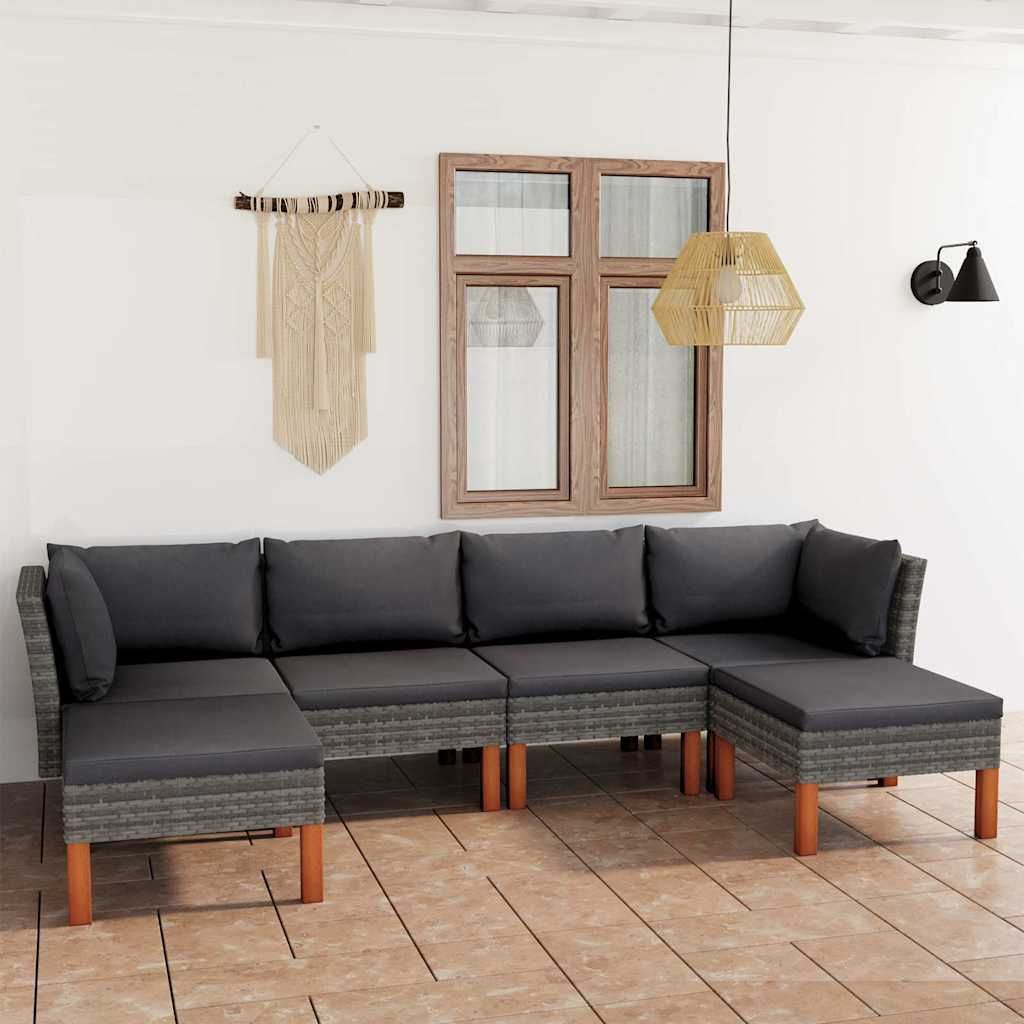 Set Divani da Giardino 6 pz con Cuscini in Polyrattan Grigio vidaXL