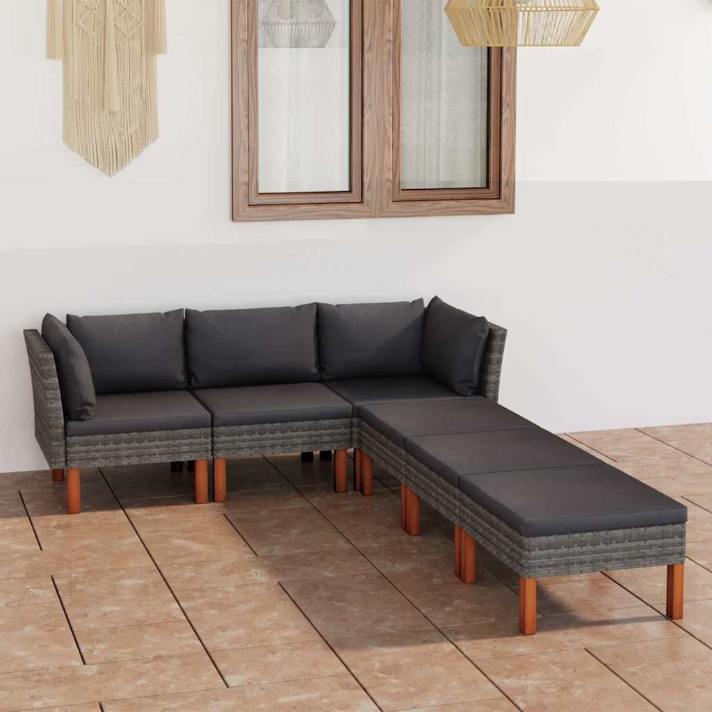 Set Divani da Giardino 6 pz con Cuscini in Polyrattan Grigio vidaXL