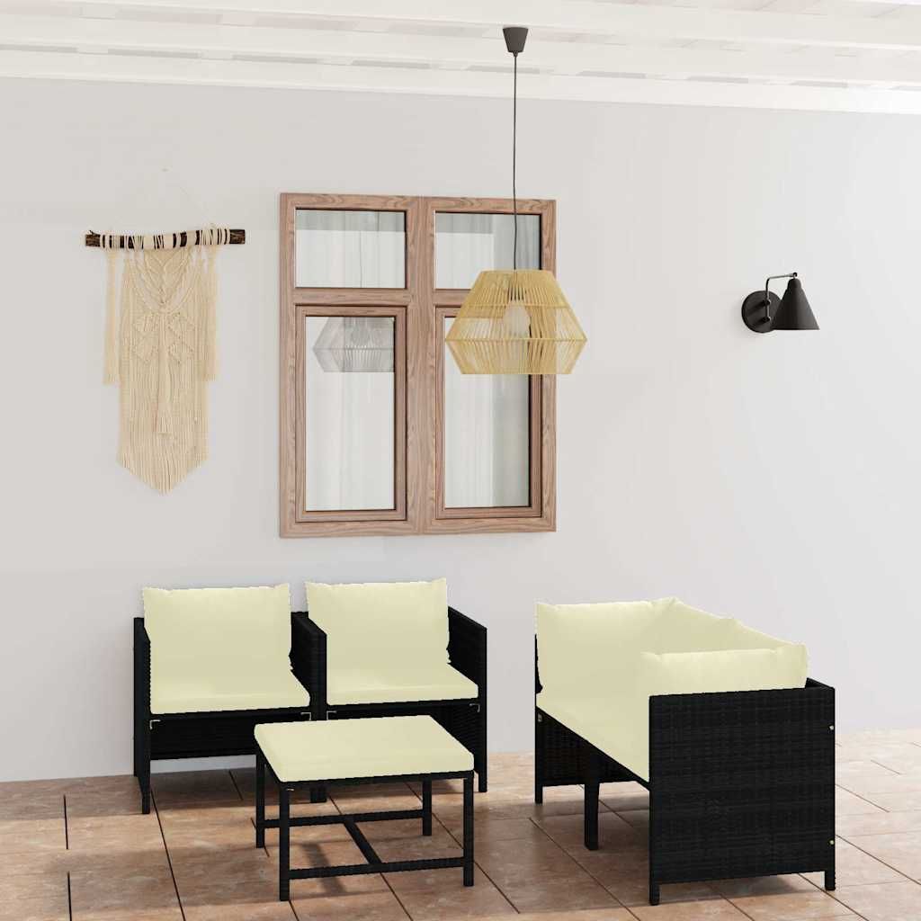 Set Divani da Giardino 5 pz con Cuscini in Polyrattan Nero vidaXL