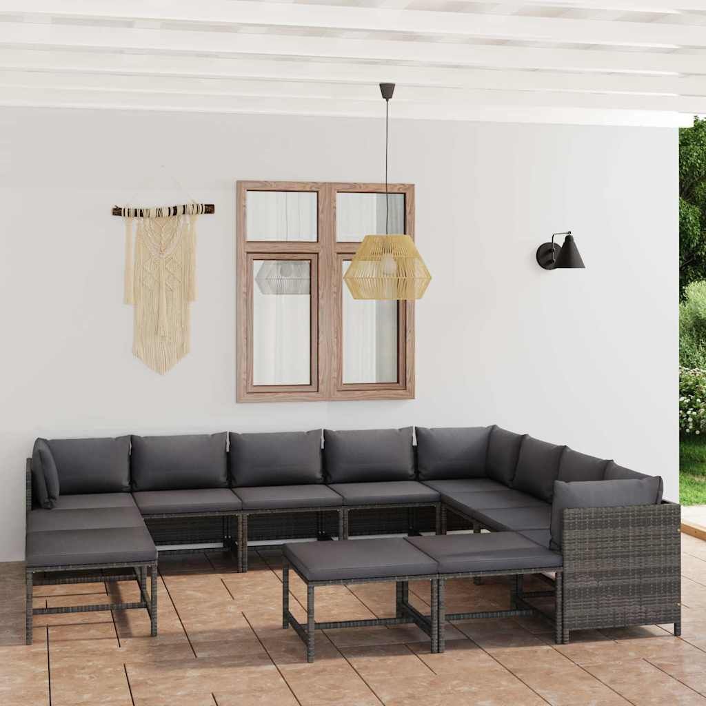 Set Divani da Giardino 12 pz con Cuscini in Polyrattan Grigio vidaXL