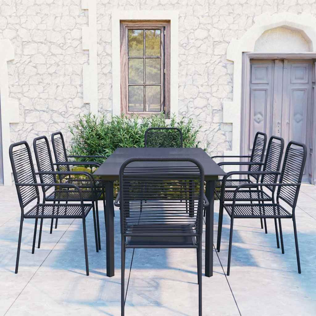 Set da Pranzo da Giardino 9 pz Nero in Vetro e Acciaio vidaXL