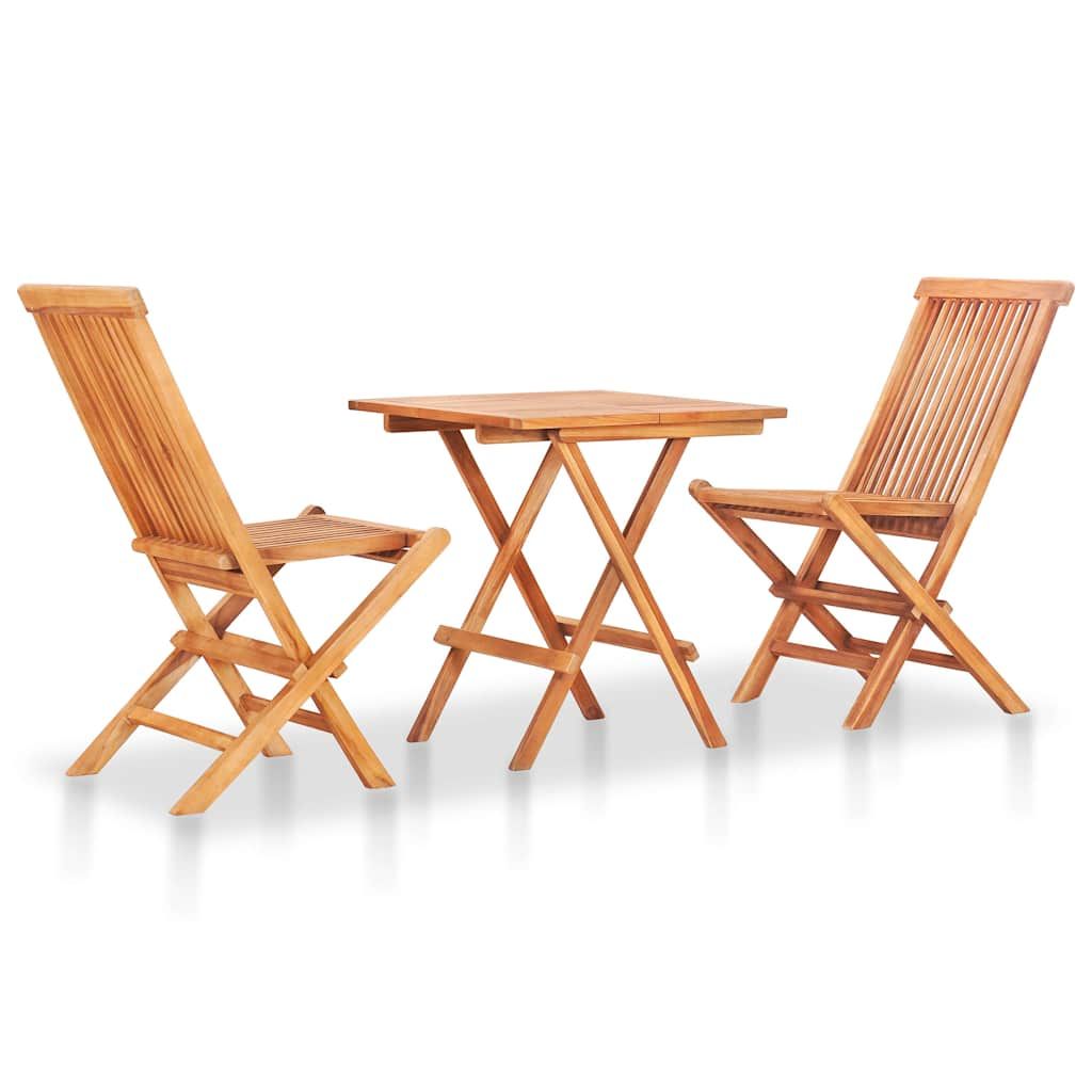 Set da Bistrot 3 pz con Cuscini Neri in Legno Massello di Teak vidaXL
