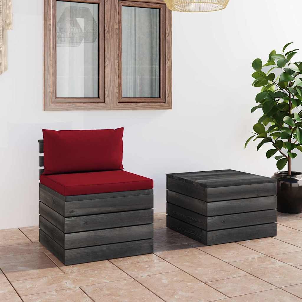 Set Divani da Giardino su Pallet 2 pz con Cuscini Massello Pino vidaXL