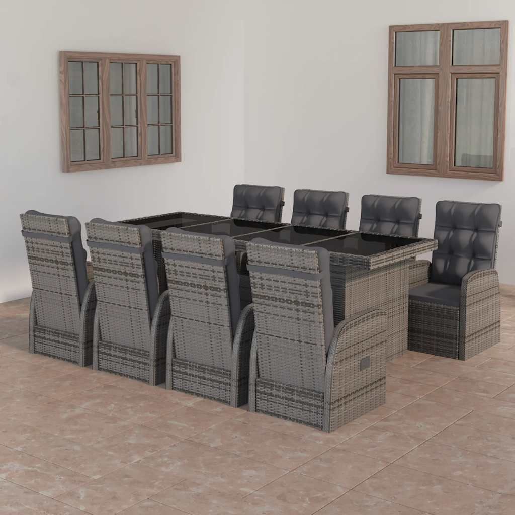 Set da Pranzo da Esterno 9 pz con Cuscini in Polyrattan Grigio vidaXL