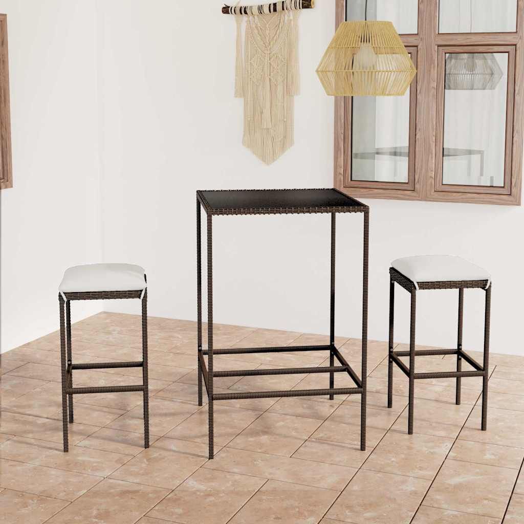Set Bar da Giardino 3 pz con Cuscini Polyrattan Marrone vidaXL