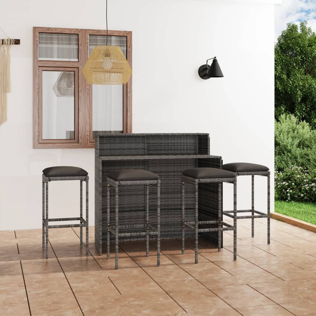 Set Bar da Giardino 5 pz con Cuscini Grigio vidaXL