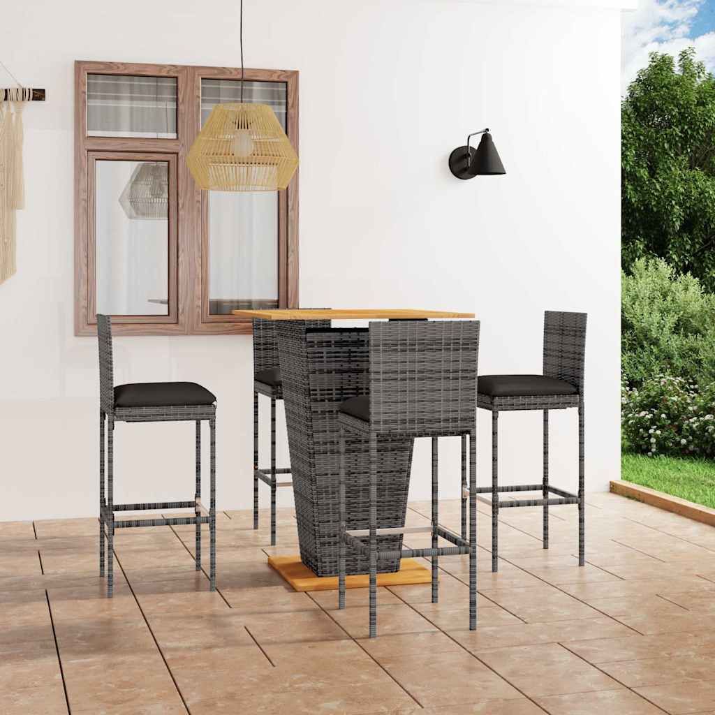 Set da Bar da Giardino 5 pz con Cuscini in Polyrattan Grigio vidaXL