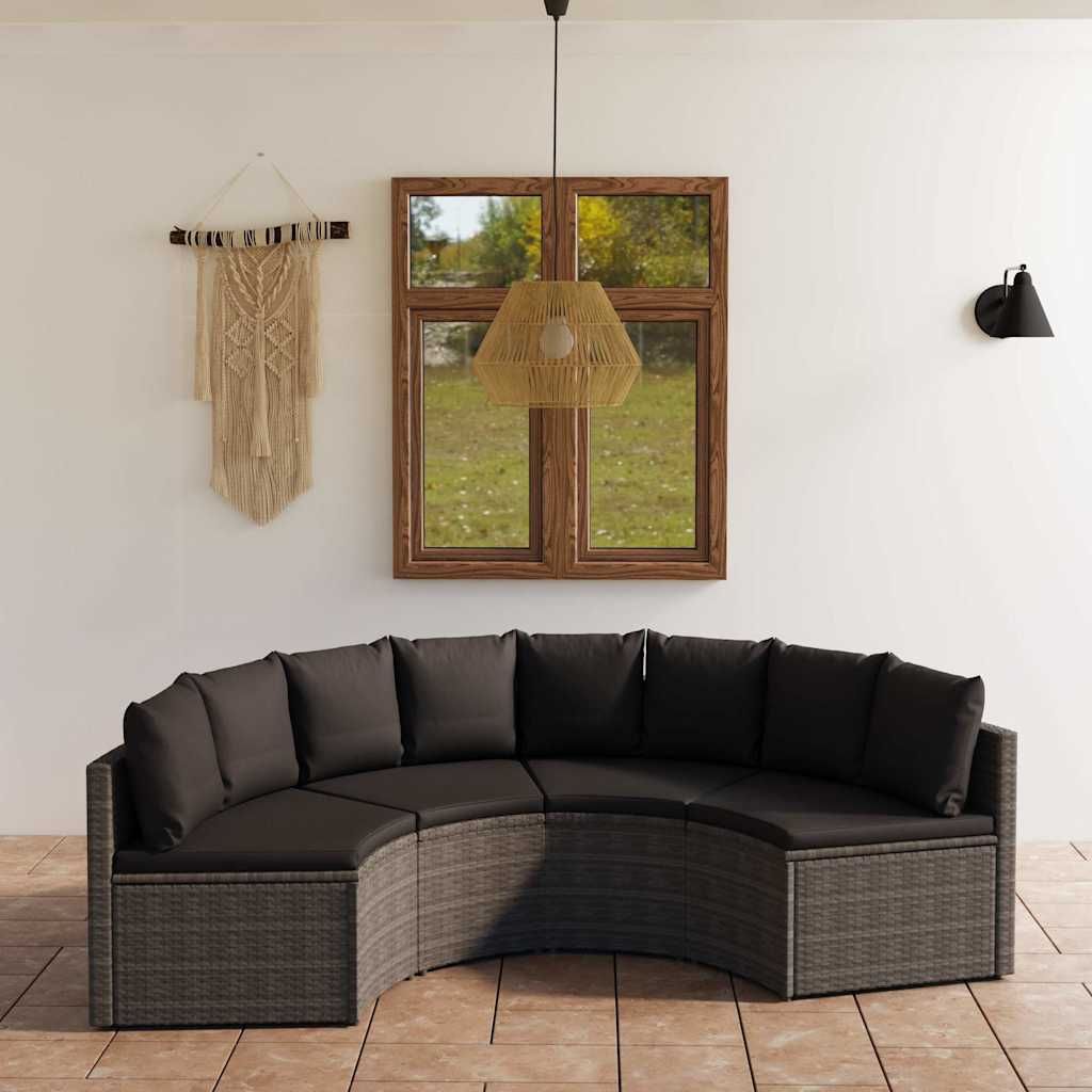 Set Divani da Giardino 4 pz con Cuscini in Polyrattan Grigio vidaXL