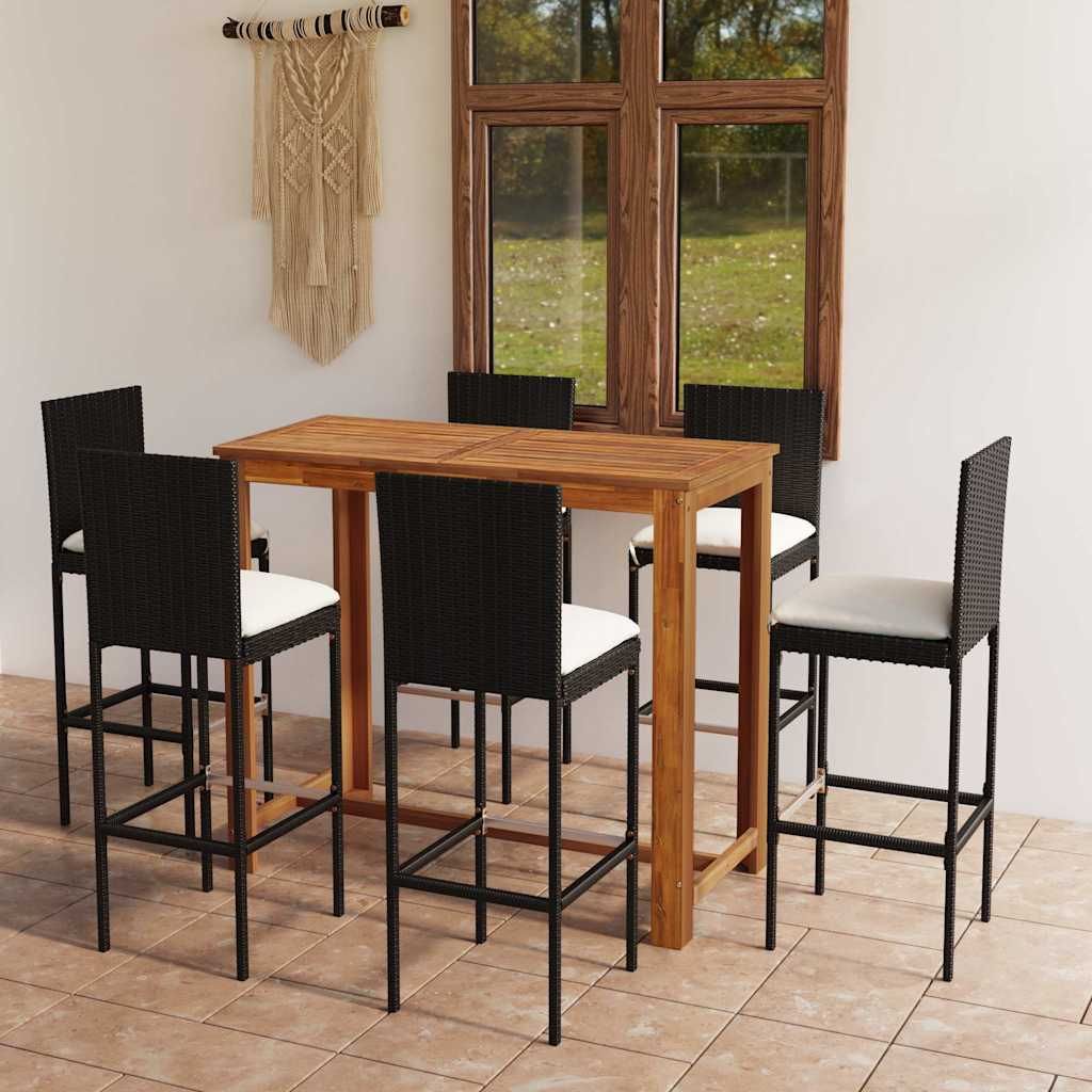 Set da Bar da Giardino 7 pz con Cuscini Nero vidaXL