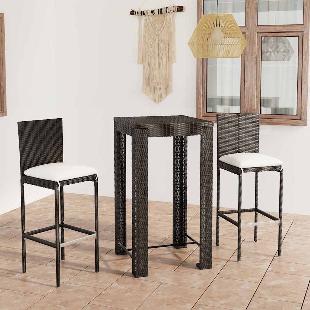 Set Bar da Giardino 3 pz con Cuscini Polyrattan Nero vidaXL