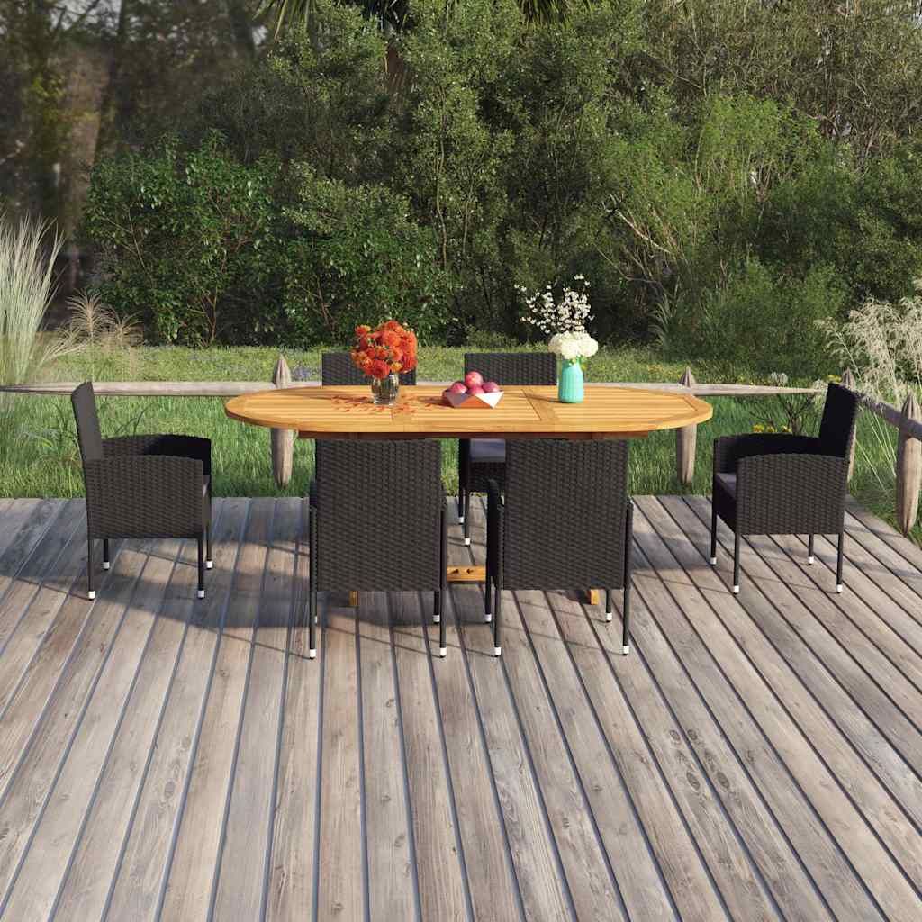 Set da Pranzo da Giardino 7 pz in Polyrattan Nero vidaXL