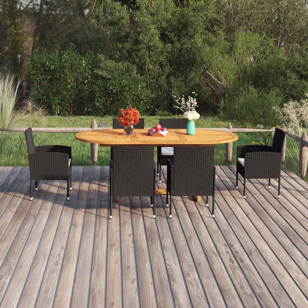 Set Mobili da Pranzo per Giardino 7 pz in Polyrattan Nero vidaXL