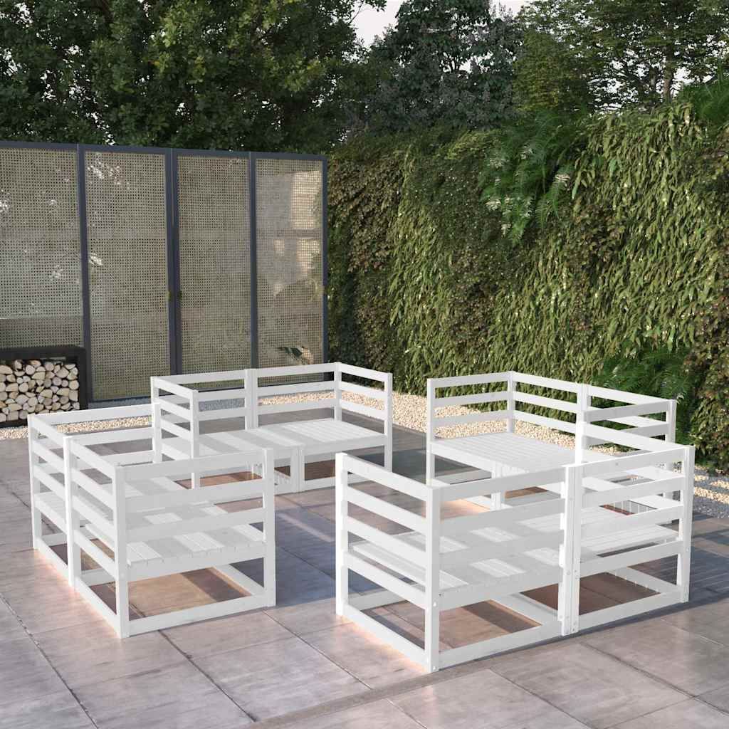Set Divani da Giardino 8 pz Bianco in Legno Massello di Pino vidaXL