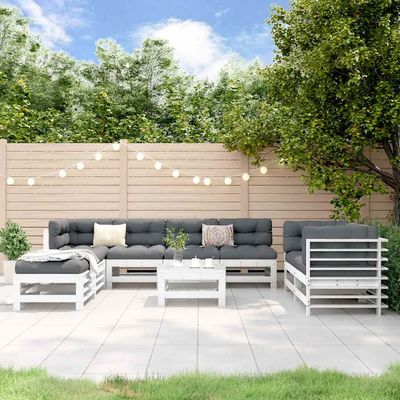 Set Salotto da Giardino 9 pz Bianco in Legno Massello di Pino vidaXL Set Salotto da Giardino 9 pz Bianco in Legno Massello di Pino vidaXL