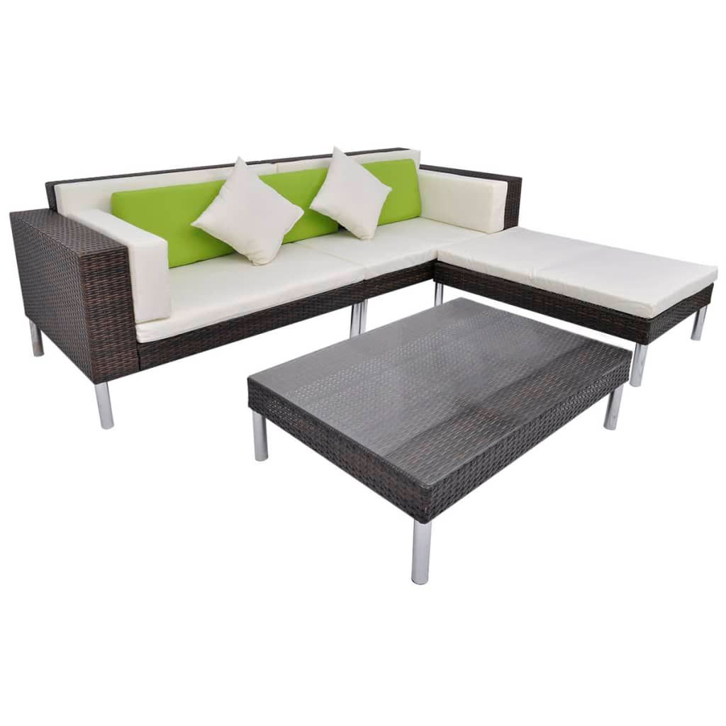 Set Divani da Giardino 4 pz con Cuscini in Polyrattan Marrone vidaXL