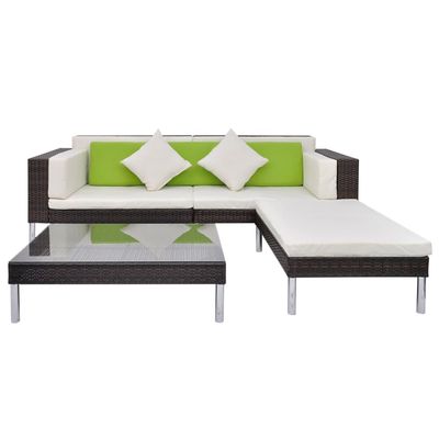 Set Divani da Giardino 4 pz con Cuscini in Polyrattan Marrone vidaXL