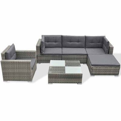 Set Divani da Giardino 6 pz con Cuscini in Polyrattan Grigio vidaXL