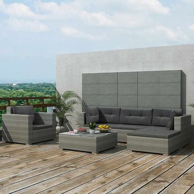 Set Divani da Giardino 6 pz con Cuscini in Polyrattan Grigio vidaXL