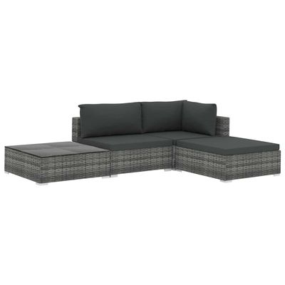 Set Divani da Giardino 4 pz con Cuscini in Polyrattan Grigio vidaXL