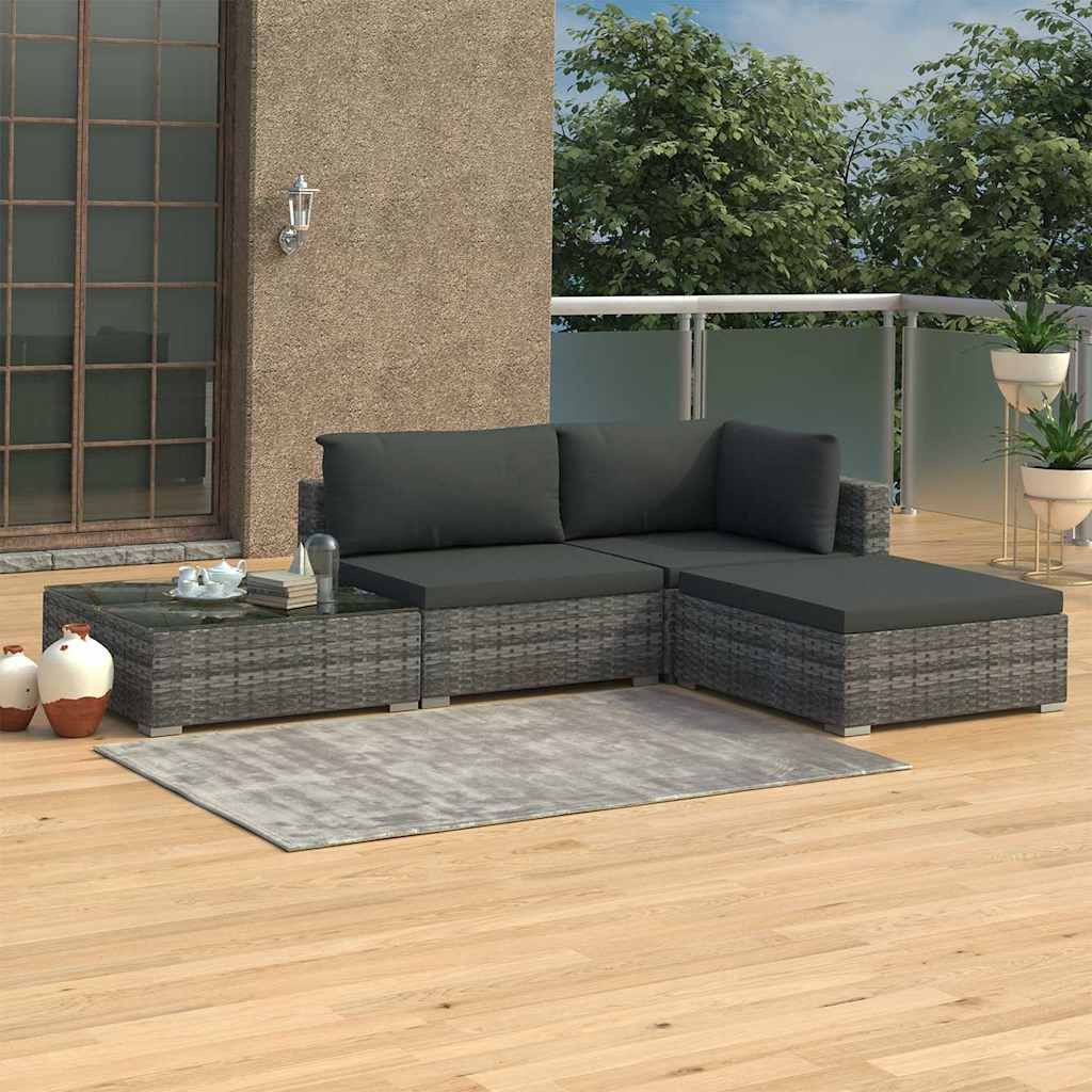 Set Divani da Giardino 4 pz con Cuscini in Polyrattan Grigio vidaXL