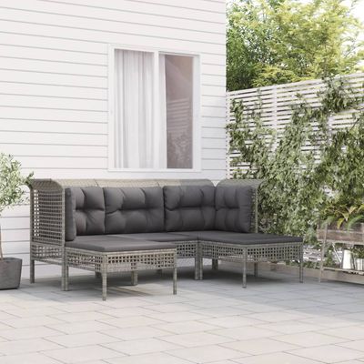 Set Divani da Giardino 5 pz con Cuscini in Polyrattan Grigio vidaXL
