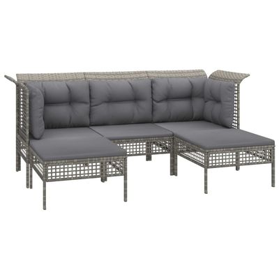 Set Divani da Giardino 5 pz con Cuscini in Polyrattan Grigio vidaXL