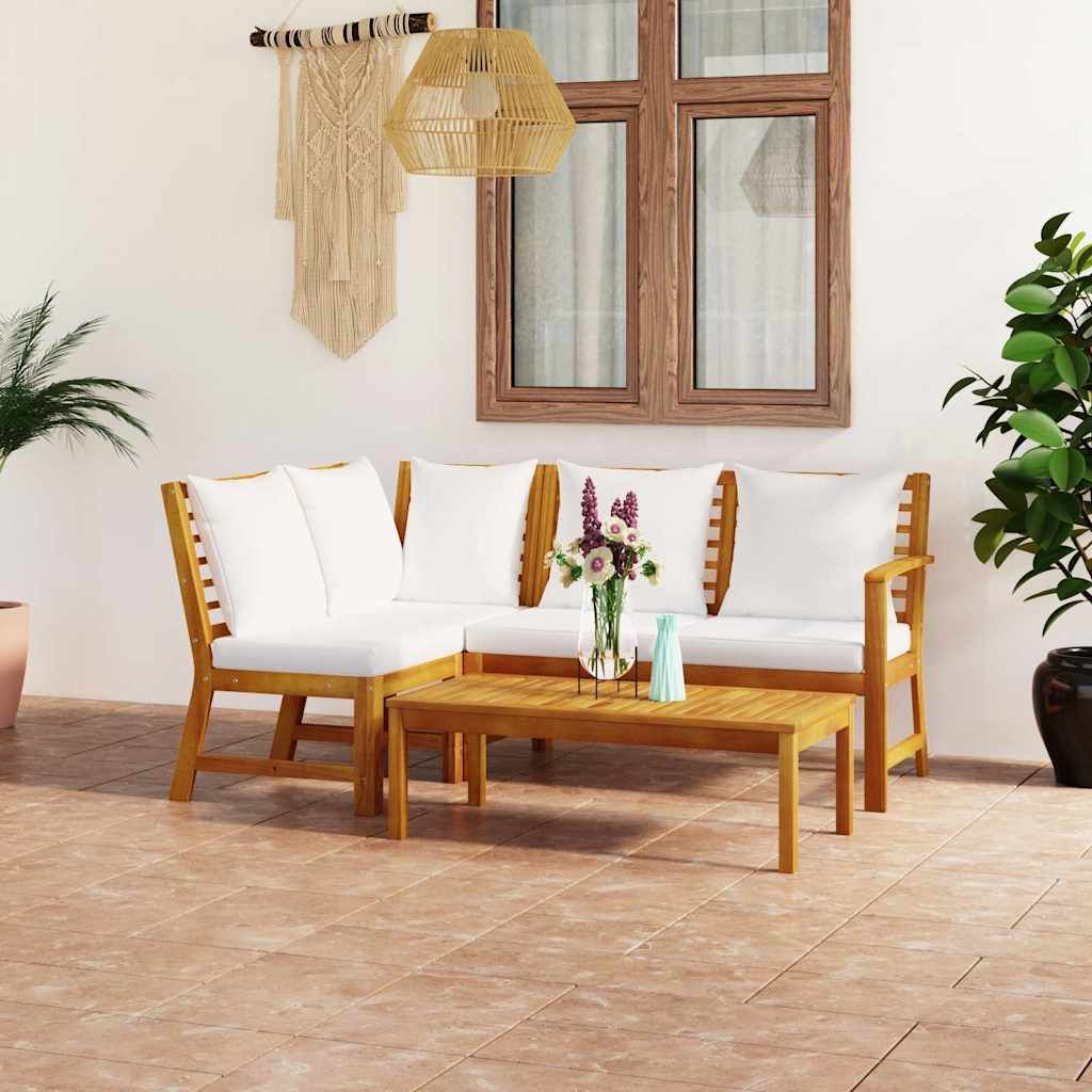 Set Divani da Giardino 4 pz con Cuscini Crema in Legno Acacia vidaXL