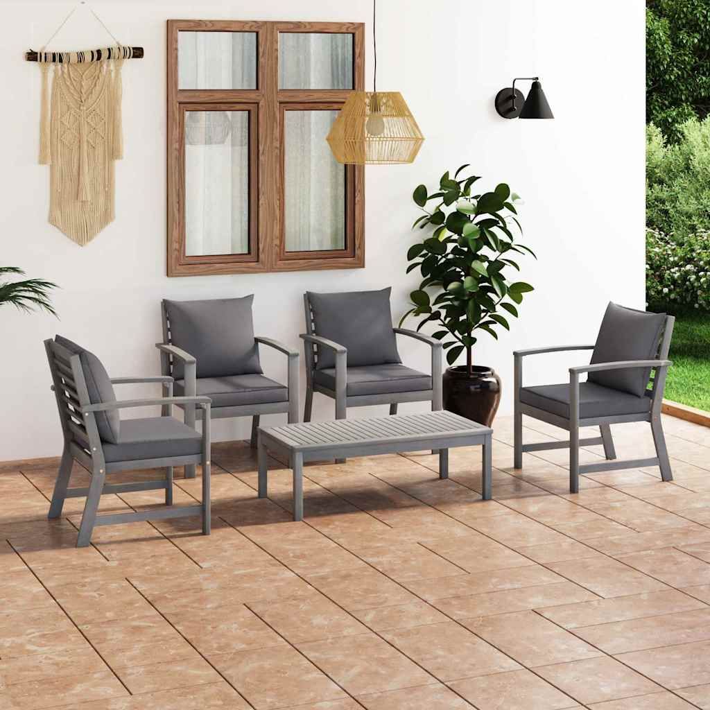 Set Divani da Giardino 5 pz con Cuscini in Legno Acacia Grigio vidaXL
