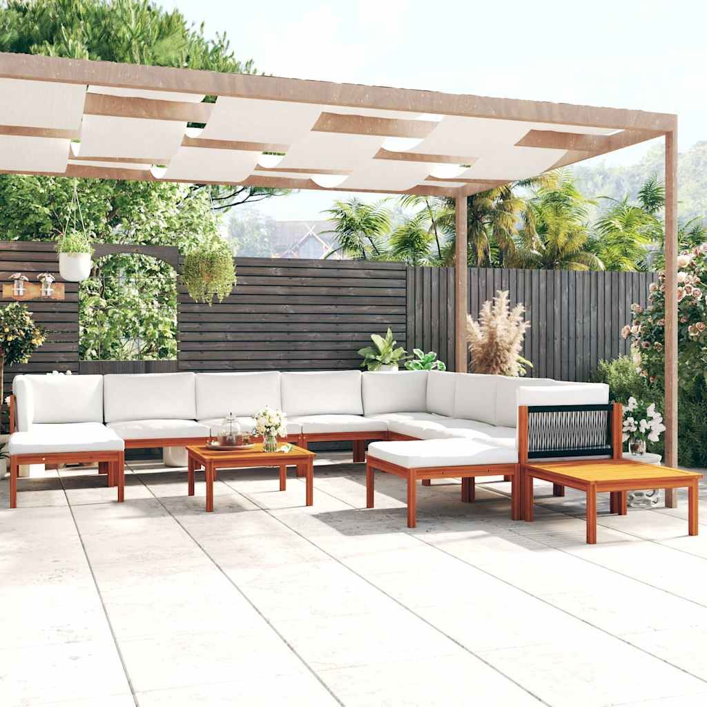 Set da giardino 12 pezzi con cuscini in legno crema, acacia e corda vidaXL