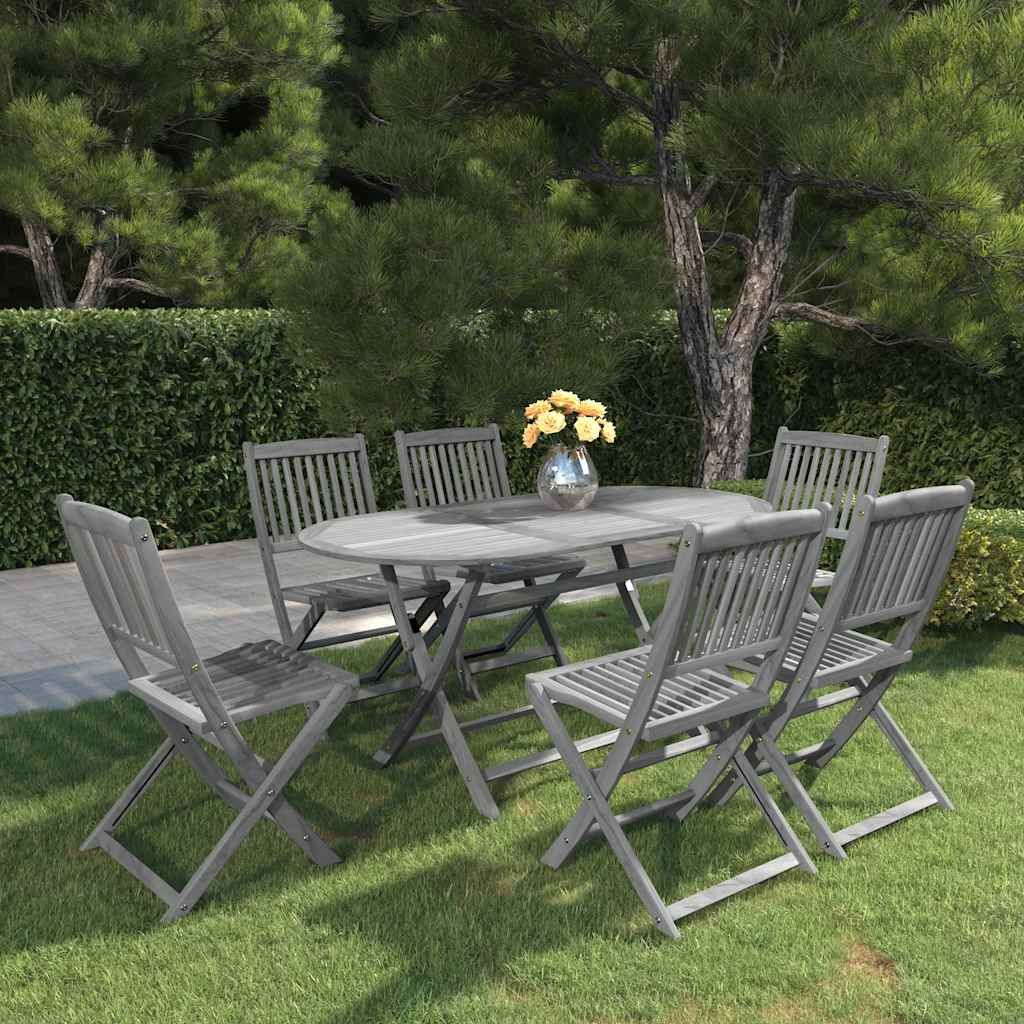 Set da Pranzo per Giardino 7 pz Legno Massello di Acacia Grigio vidaXL