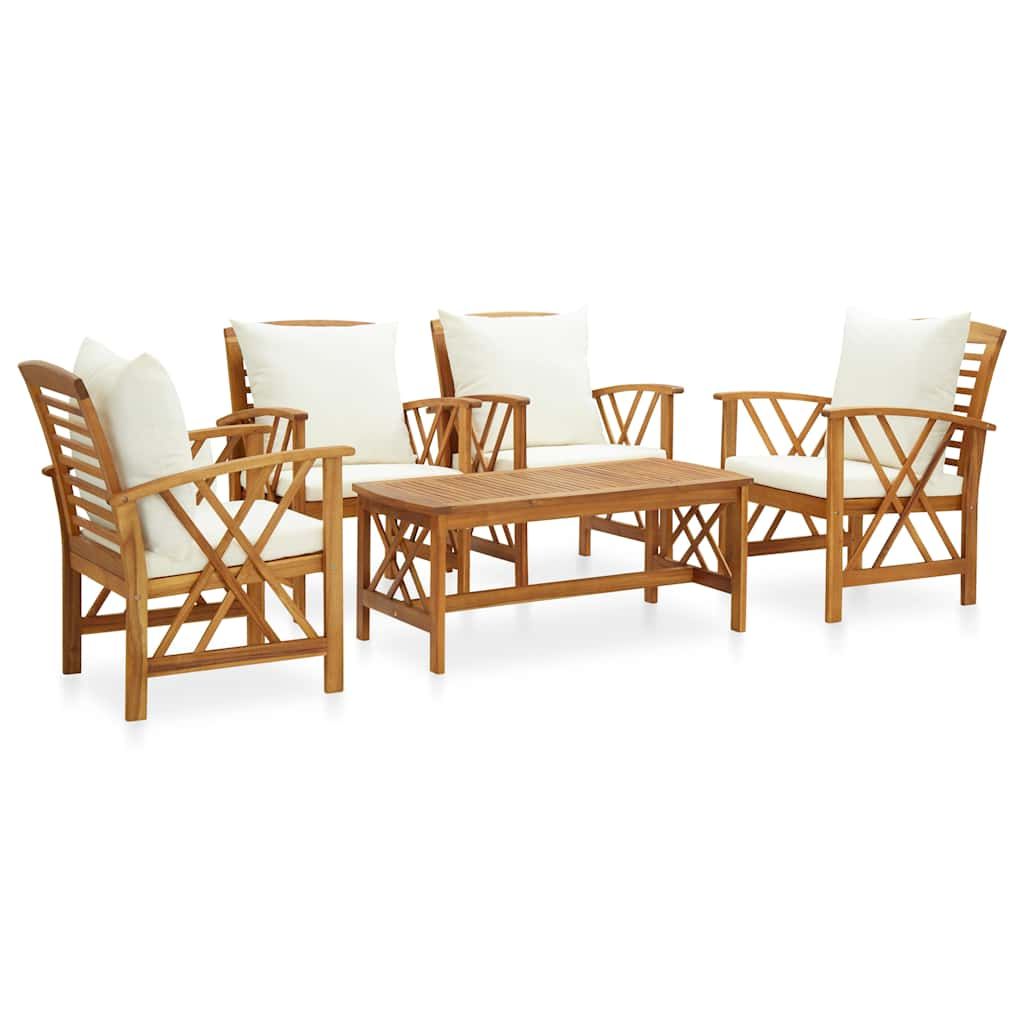 Set Divani da Giardino 5 pz con Cuscini in Massello di Acacia vidaXL