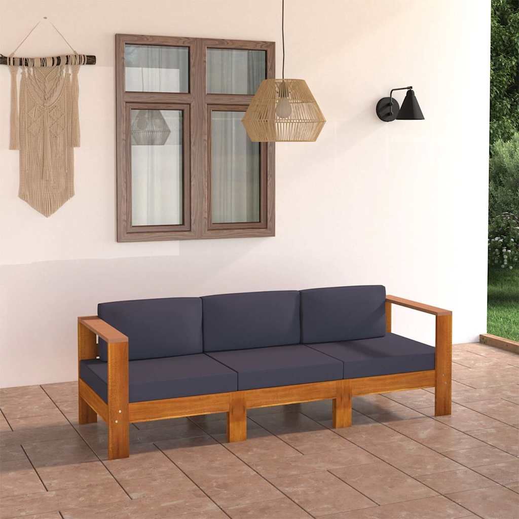 Divano da Giardino 3 Posti Cuscini Grigio Scuro Legno di Acacia vidaXL