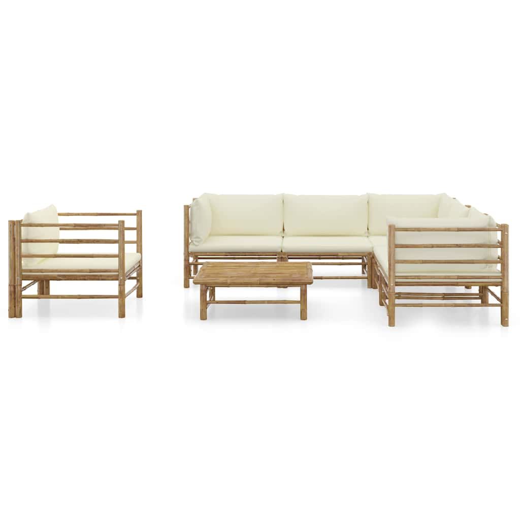 Set Divani da Giardino 7 pz con Cuscini Bianco Crema in Bambù vidaXL