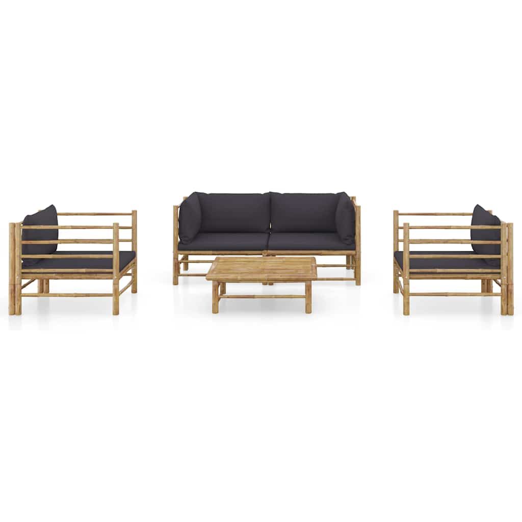 Set Salotto da Giardino 5pz con Cuscini Grigio Scuro Bambù vidaXL