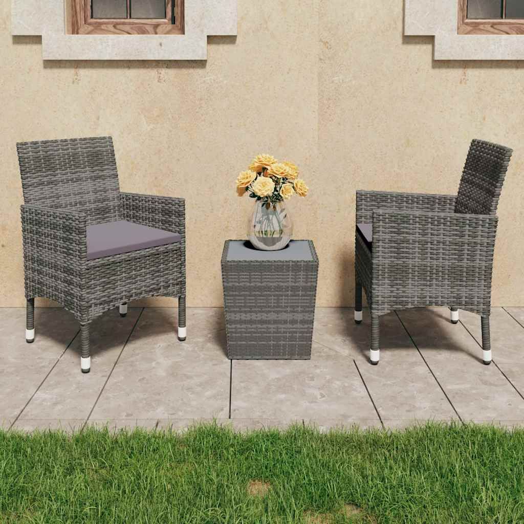 Set Bistrot Giardino 3 pz Polyrattan e Vetro Temperato Grigio vidaXL