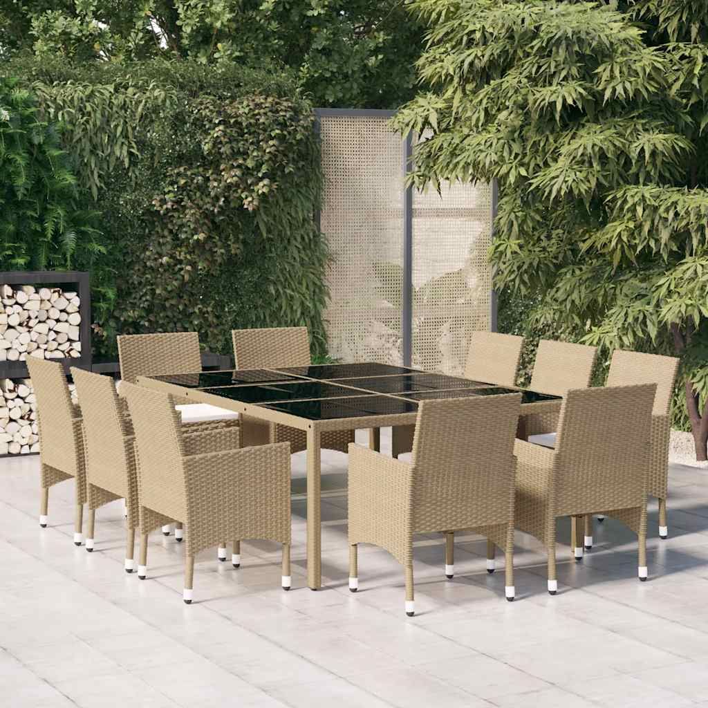 Set da Pranzo per Giardino 11 pz in Polyrattan Beige vidaXL
