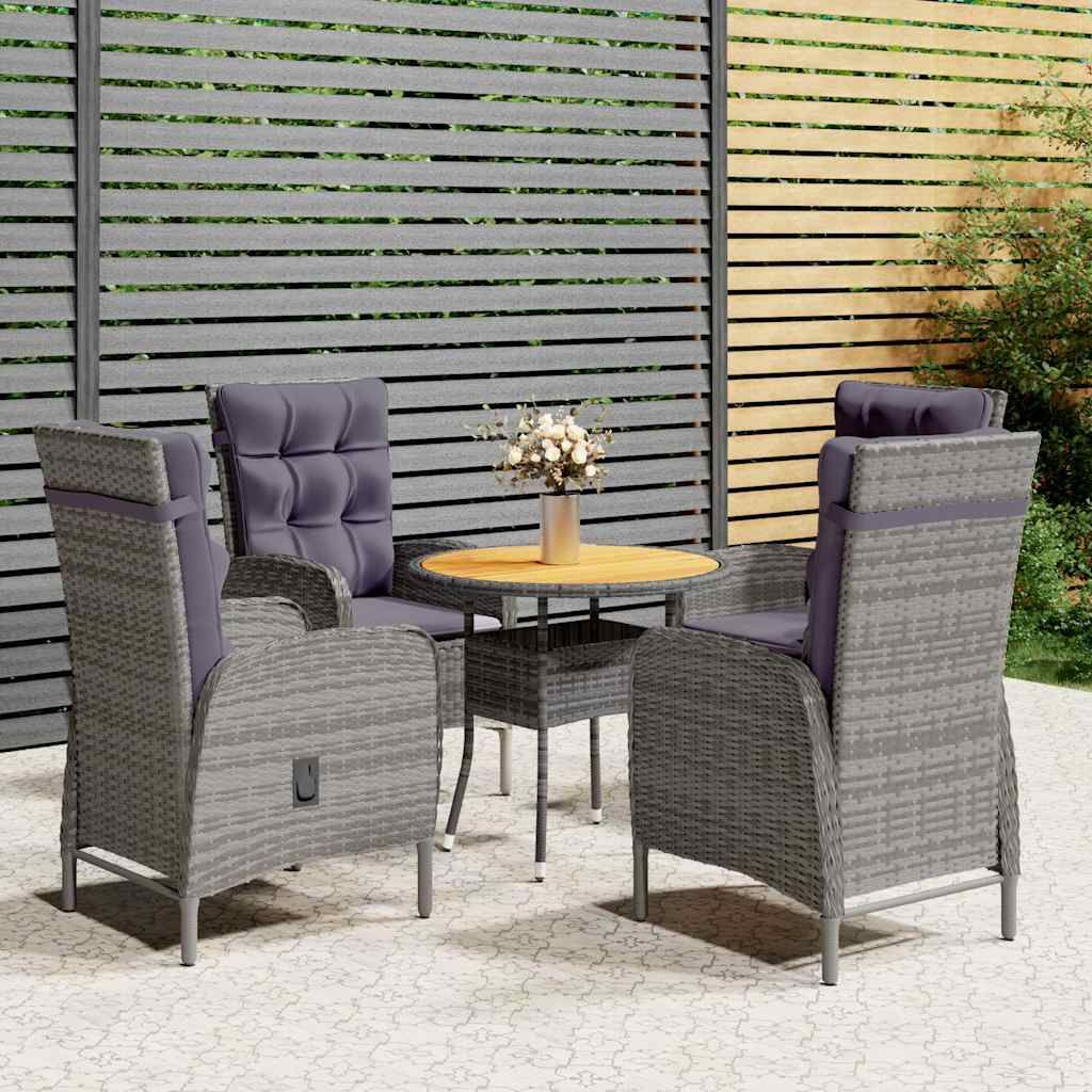 Set da Bistrot per Giardino 5 pz in Polyrattan Grigio vidaXL