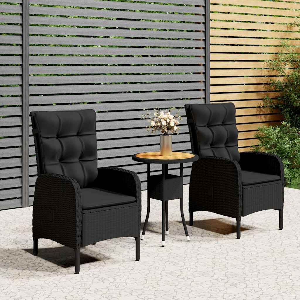 Set da Bistrot per Giardino 3 pz in Polyrattan Nero vidaXL
