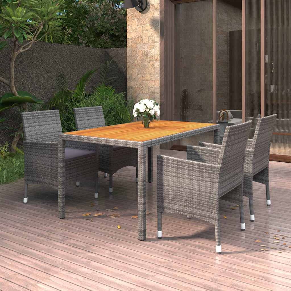 Set da Pranzo per Giardino 5 pz in Polyrattan Grigio vidaXL