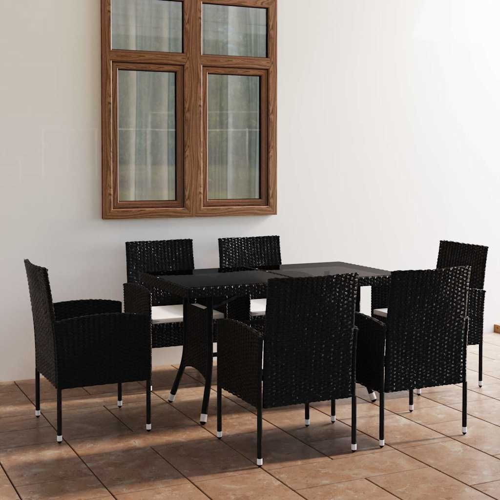 Set Mobili da Pranzo per Giardino 7 pz in Polyrattan Nero vidaXL