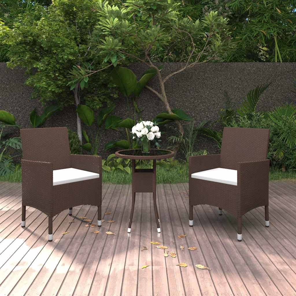 Set da Pranzo per Giardino 3 pz in Polyrattan Marrone vidaXL